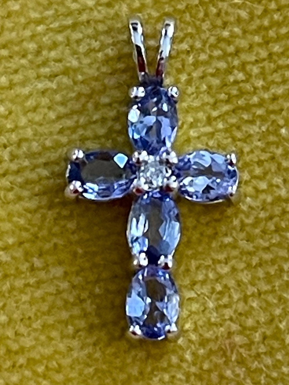 Caspian International 10K White Gold Cross with Tanzanite Stones